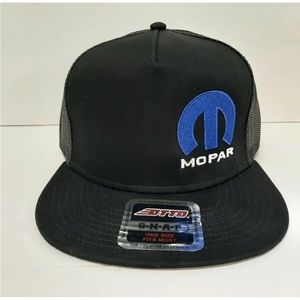 Mopar Otto Flat Bill Baseball Cap Mesh Trucker Snapback Hat Black